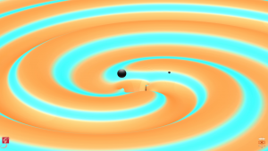 Symulacja zderzenia czarnych dziur i powstającej fali grawitacyjnej GW151226.