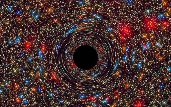 Powstawanie i zapadanie się materii z nowo utworzoną czarną dziurą (gwiazdową). Widoczne zakrzywienie czasoprzestrzeni. Źródło: Scientific American.