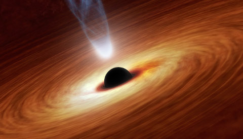 Artystyczne wyobrażenie otoczenia czarnej dziury. Źródło - Sky & Telescope.